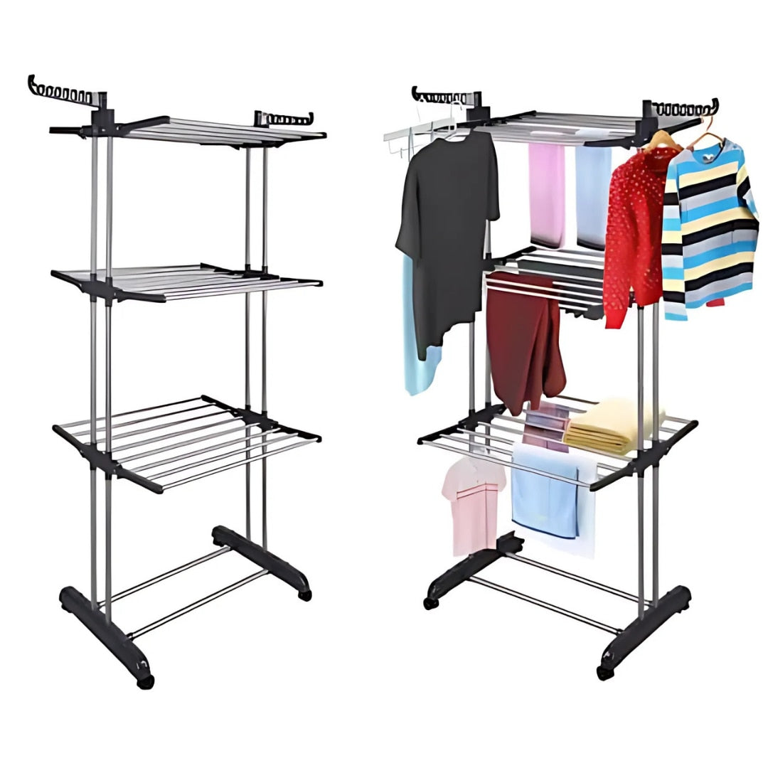 Uscator vertical pentru rufe, cu 3 nivele de uscare, mobil si pliabil, suport umerase, negru