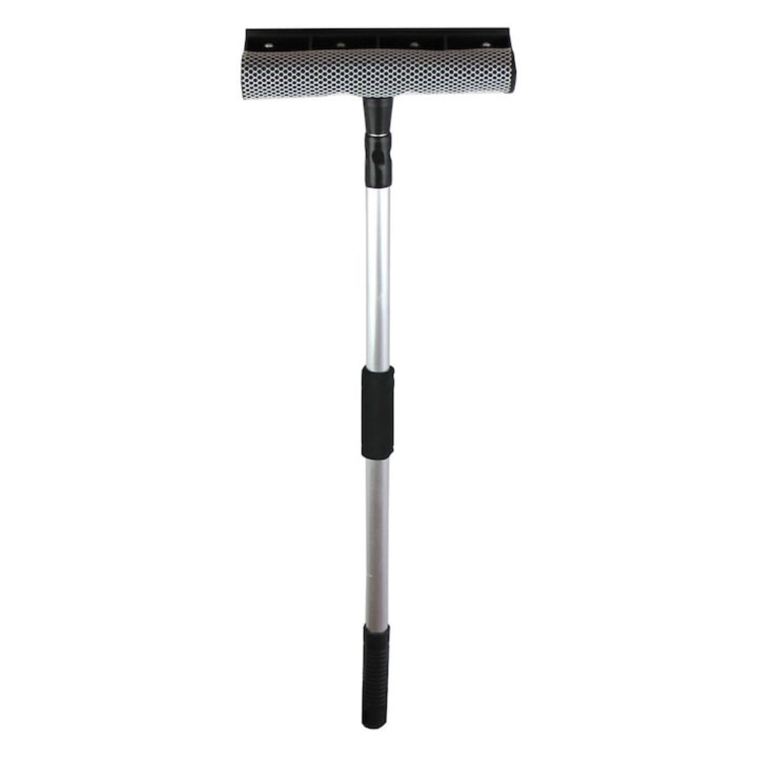 Perie pentru Spalat Geamuri cu Manere Extensibile Macvi® Telescopice din Aluminiu, 120 cm, 2 in 1, Stergator pentru Geamuri
