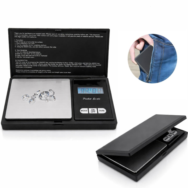 Cantar electronic pentru bijuterii Macvi®, Pocket, 300 g, Rezolutie 0,01 g, Negru