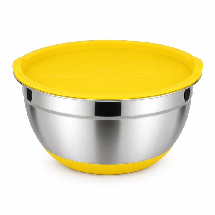 Castron MACVI cu capac, inox, 20 cm, antiderapant, galben